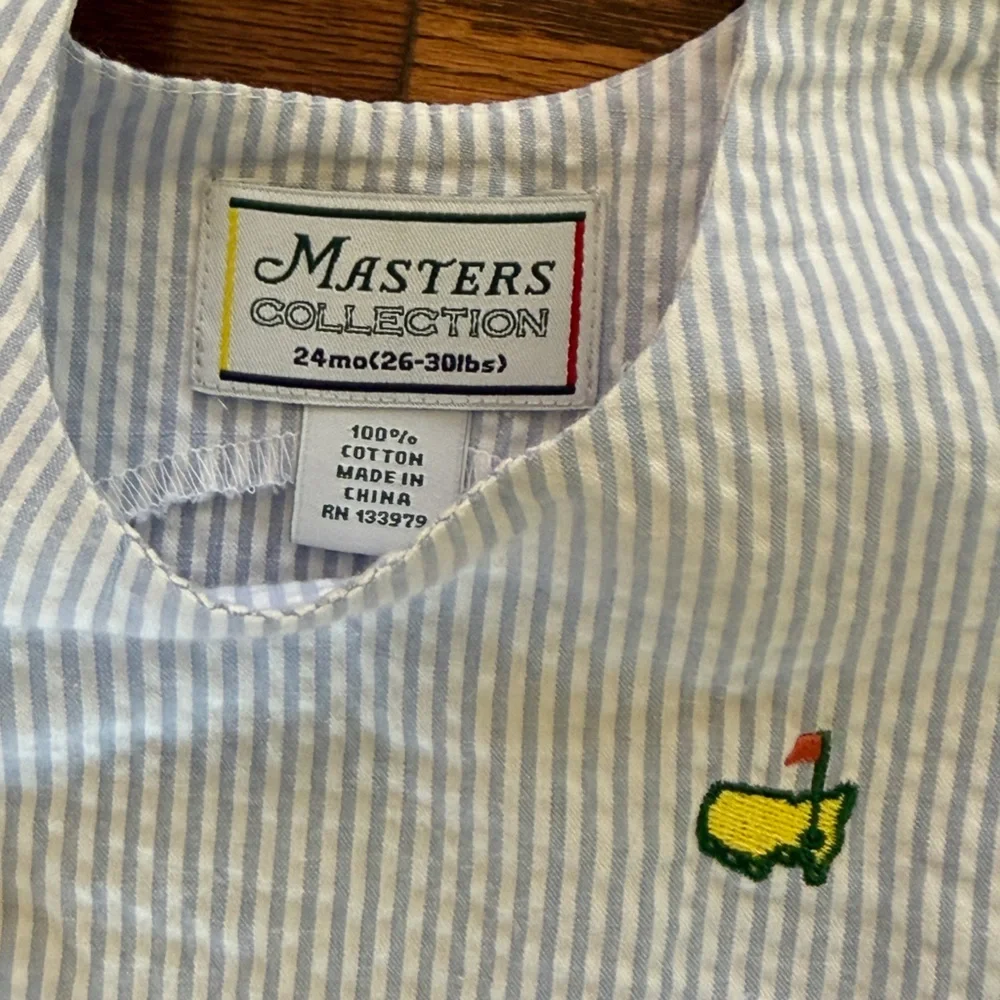 Seersucker Striped Overall with Masters Embroidery - Picture 2 of 3